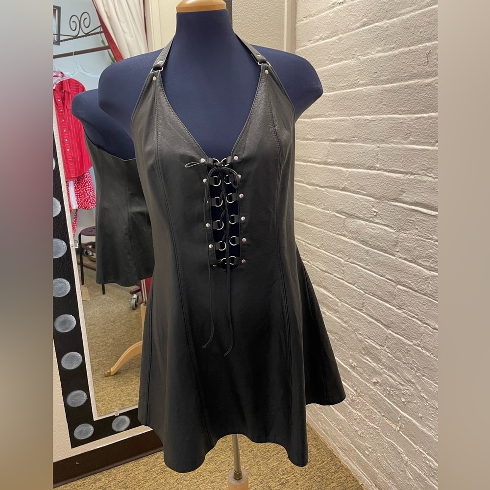 Black Leather Halter Dress